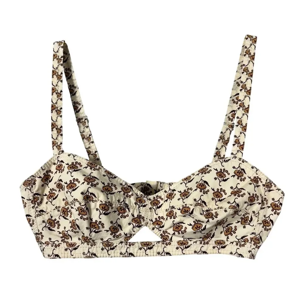 Tory Burch Dandelion Floral Bra Top Size 2 Cotton Bralette Cottagecore Y2K